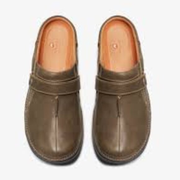 Clarks Unstructured Un Loop Ease Casual Mules in Dark Olive Leather - Picture 16 of 16